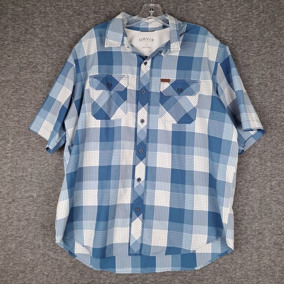 Orvis Shirt Men XL Blue Plaid Button Down Short Sleeve Fishing Hiking Tech - Picture 2 of 11